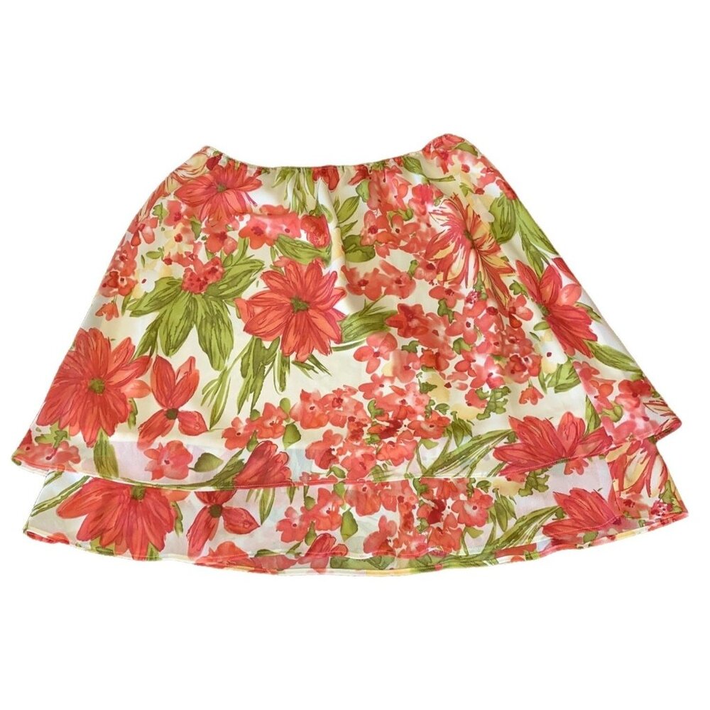 Floral Layered Womens Skirt XL By Norton McNaughton Polyester White & Coral